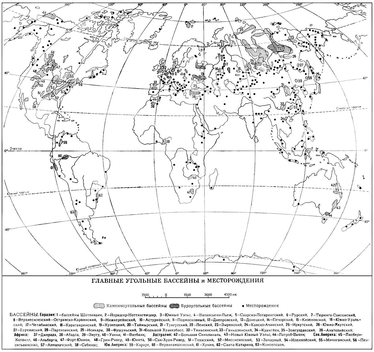 Главные угольные бассены и месторождения