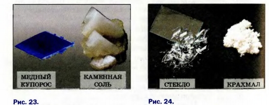 Рис. 23.  Кристаллические вещества   Рис. 24. Аморфные вещества