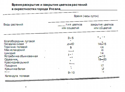 Время раскрытия и закрытия цветков растений