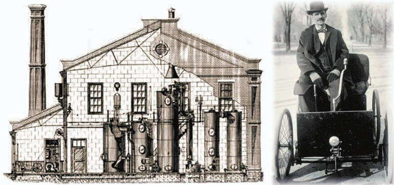 перша електростанція та конструктор автомобілів на своєму першому автомобілі