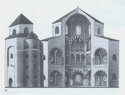 Капелла Карла Великого. Ахен. Реконструкция и разрез