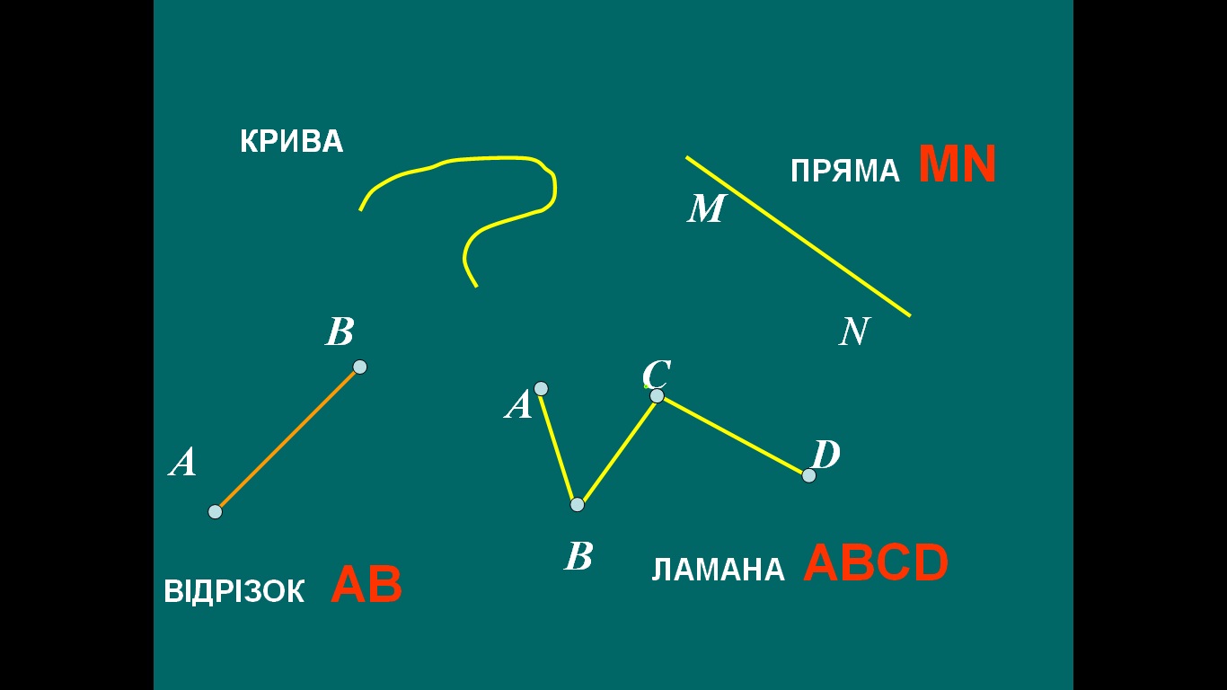 крива, пряма, відрізок, ламана