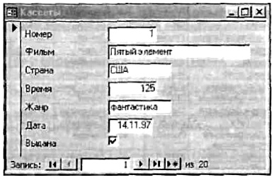 Форма «Кассеты»