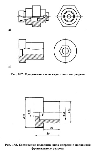 Соединение половины вида спереди с половиной фронтального разреза